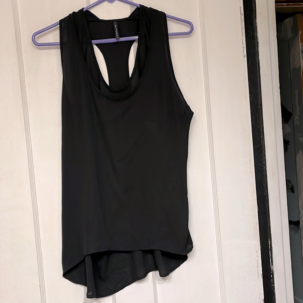 BJewel Draped Racerback Black Sheer Tank Top In SZ L.